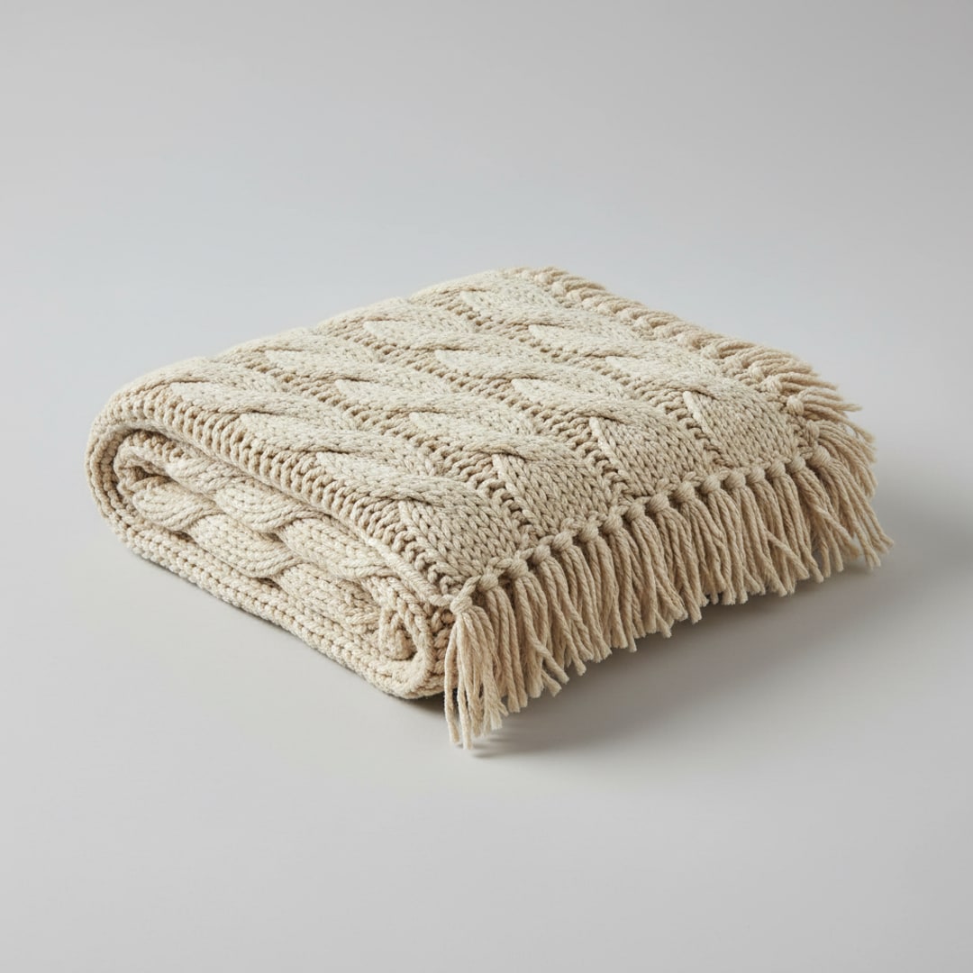 Knitted Cotton Throw, Oat
